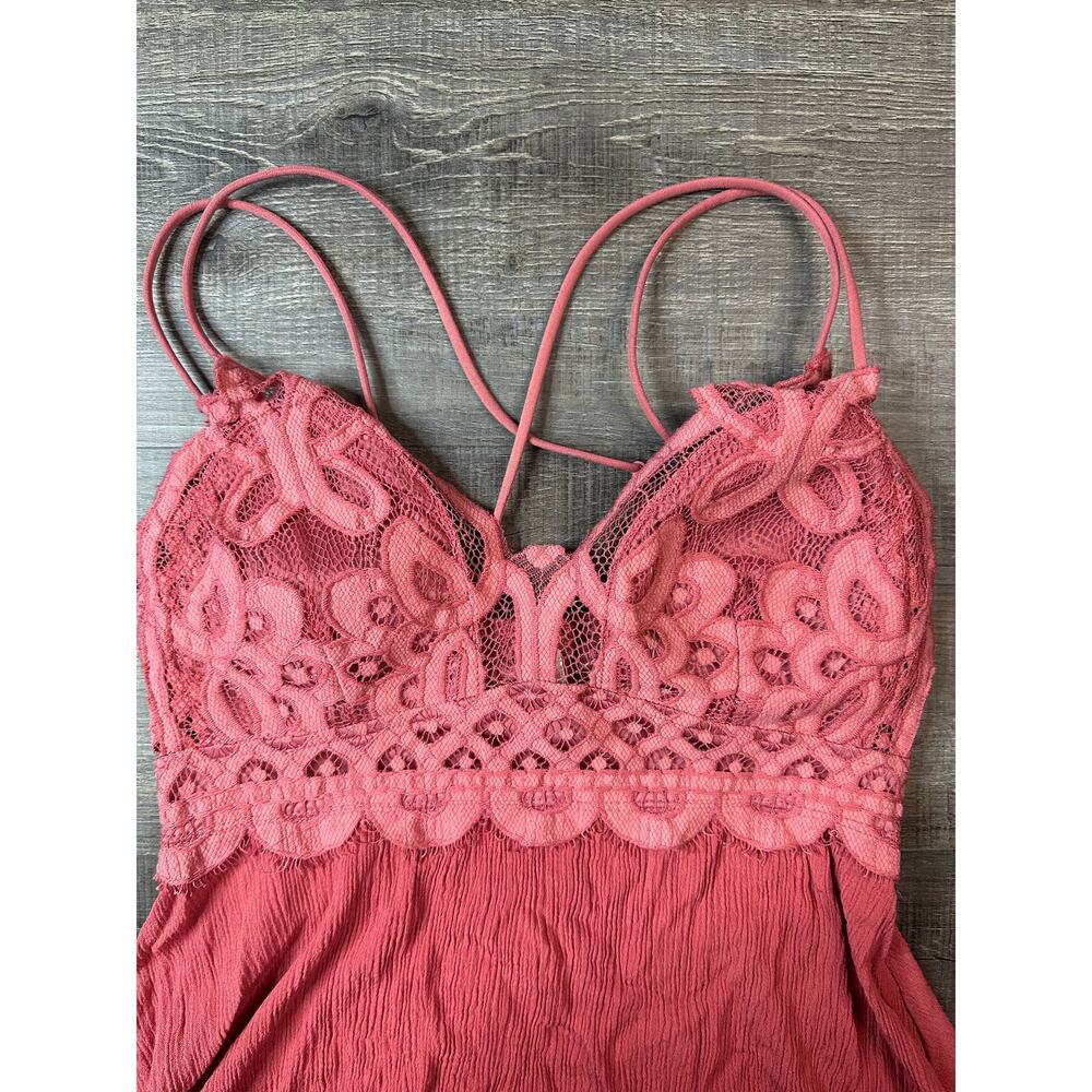 Zenana Dusty Pink Crochet Lace Ruffled Hem Cami Mini Dress Double Strap Large - Picture 5 of 14
